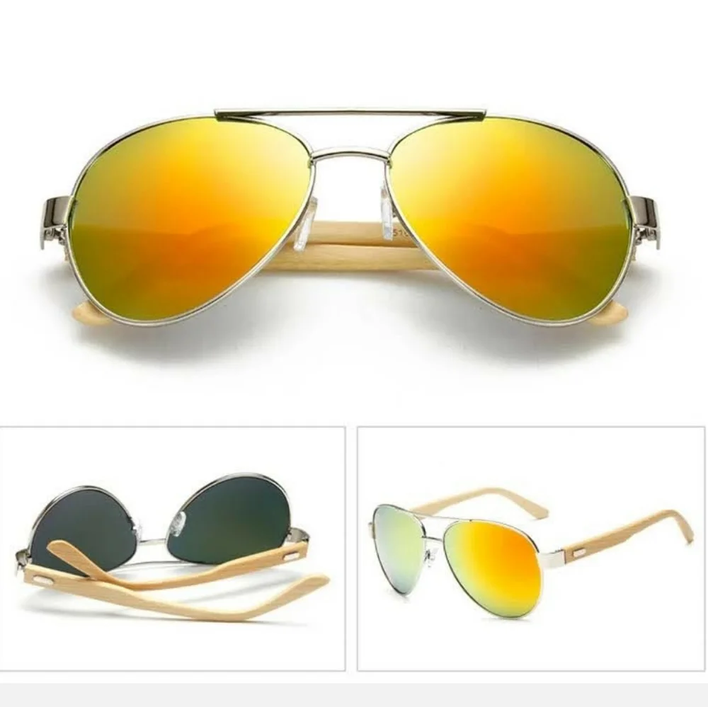 New Boutique Men's Genuine Bamboo Polarized Aviator Sunglasses